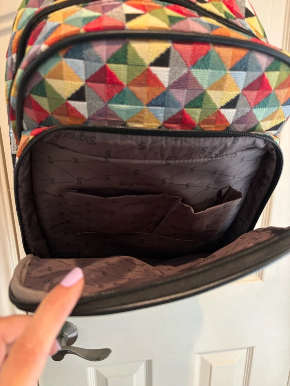 Multicolor Geometric Pattern Backpack by Signare - Picture 6 of 10